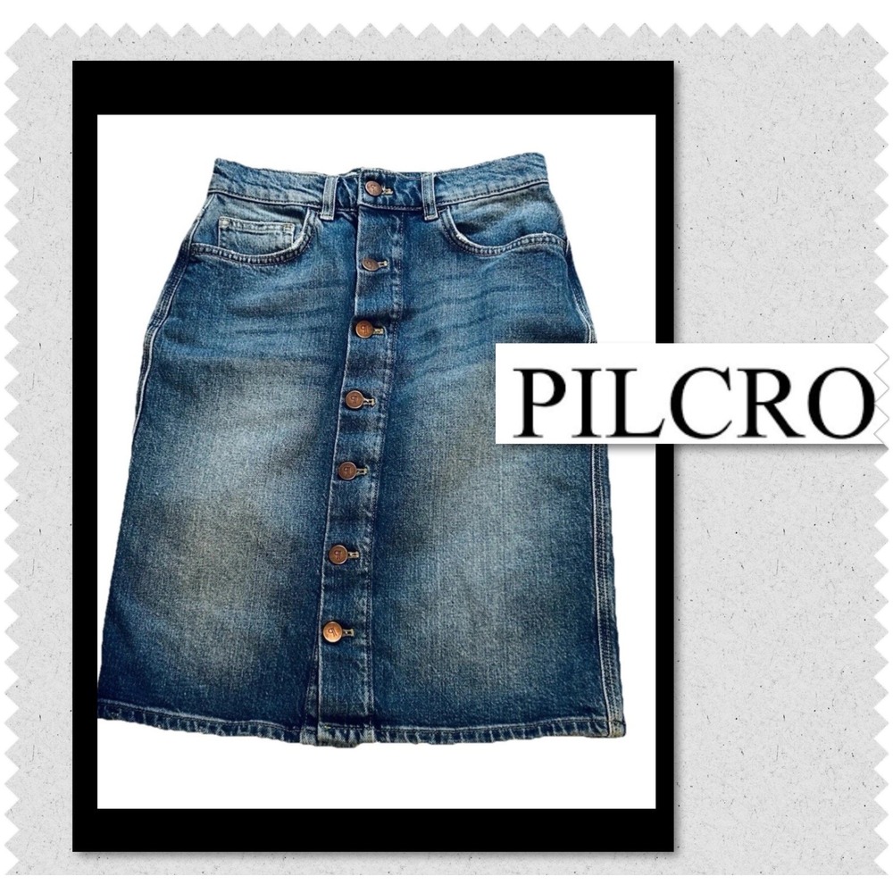 Anthropologie Pilcro Women's A-Line Denim Skirt Size 4 Button Medium Wash